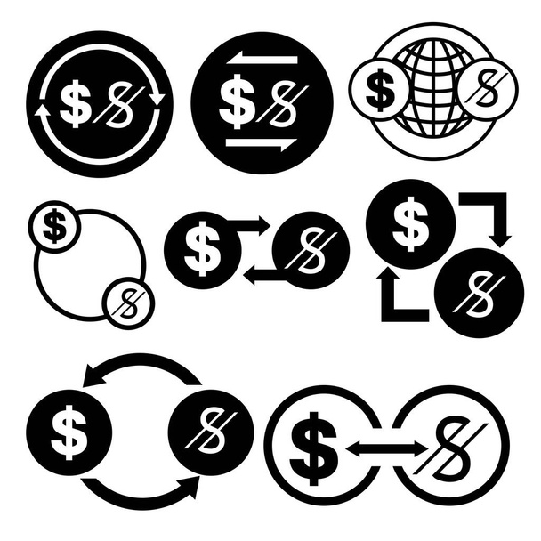zwart-wit geld om te zetten pictogram van dollar naar som vector bundel set - Vector, afbeelding