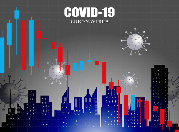 Covid19 virüs salgınından kaynaklanan düşüş eğiliminde borsa grafiği. Corona virüsü salgını ekonomiyi etkiliyor - Vektör, Görsel