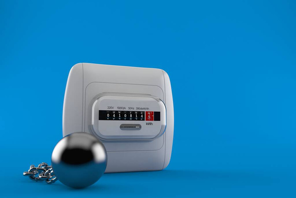 Electricity measure with prison ball isolated on blue background. 3d illustration - Photo, Image