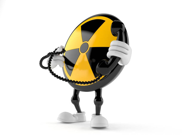 Carácter radiactivo sosteniendo un auricular telefónico aislado sobre fondo blanco. ilustración 3d
 - Foto, imagen