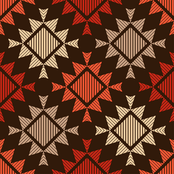 Aztec elements. Striped triangles. Ethnic boho ornament. Seamless background. Tribal motif. Vector illustration for web design or print.  - Vektör, Görsel