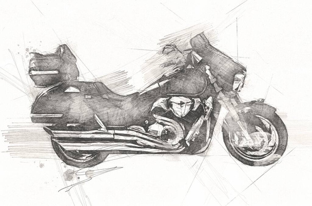 Motorrad Llustration Farbe isoliert Kunst Vintage Retro - Foto, Bild