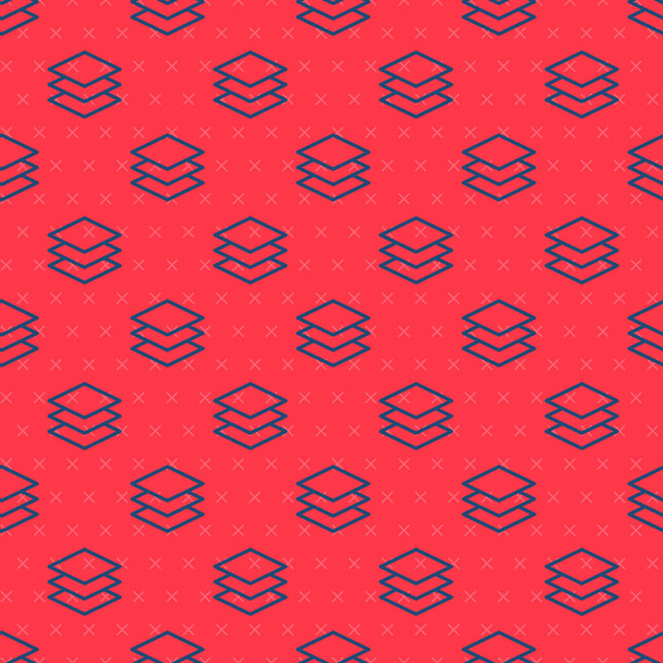 ブルーラインレイヤーのテキスタイルアイコンは、赤の背景にシームレスなパターンを隔離します。生地の特徴の要素。ベクターイラスト - ベクター画像