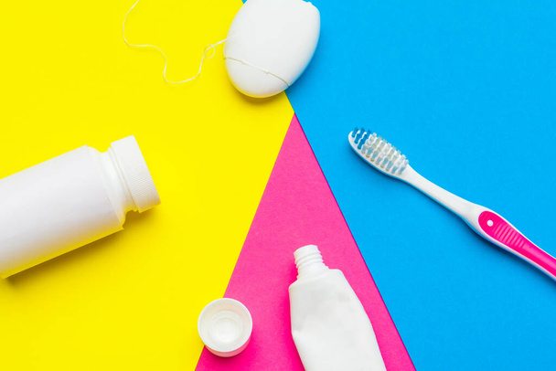 Taking care of teeth, dental concept on color background - 写真・画像