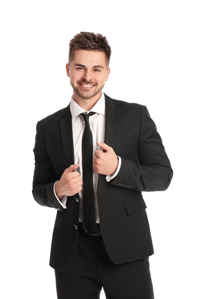 Portrait of handsome young businessman on white background - Zdjęcie, obraz