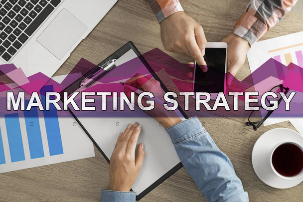 Digital marketing strategy. People working at table in office, top view - Foto, Imagem