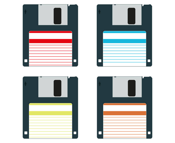 4 retro floppy data disks vector drawing - Вектор, зображення
