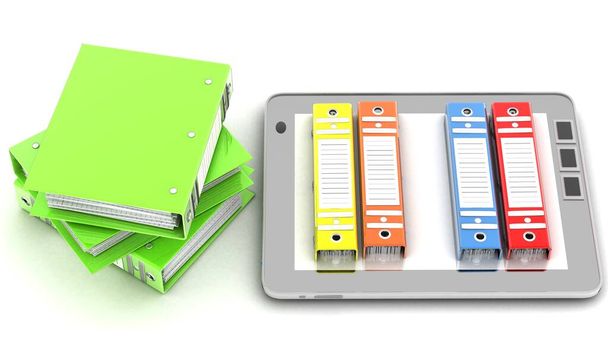 Tablet computer .documents folder.3d Render Illustration. - Photo, Image