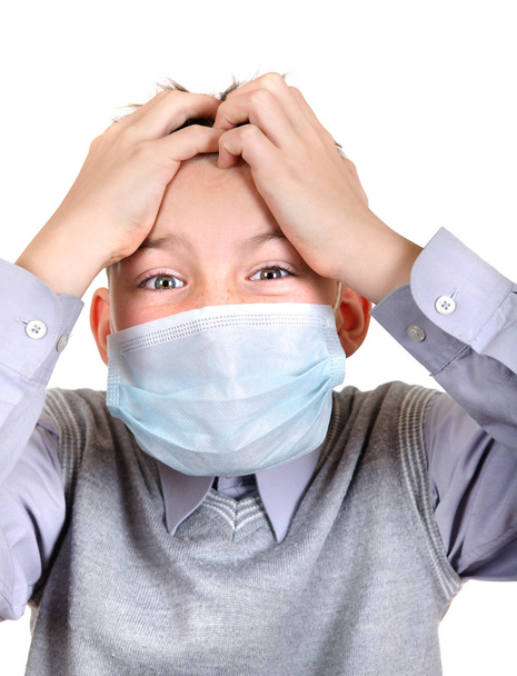 Sick Boy in Flu Mask - 写真・画像