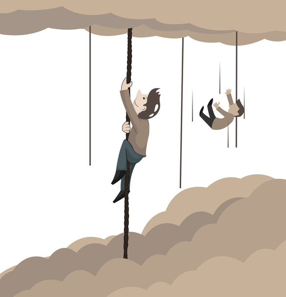 концепция восхождения человека по веревке к небу
 - Вектор,изображение