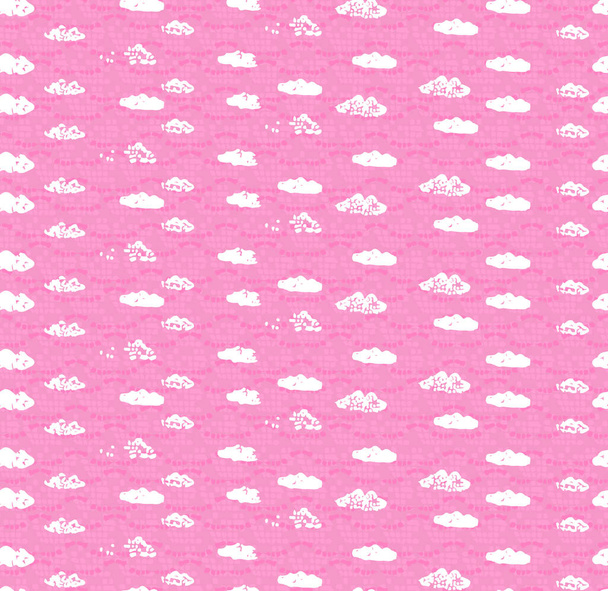 Płynny wzór. Abstrakcyjne chmury kreskówki na różowym tle. Papier pakowy, tapeta, tkanina, pajęczyna, faktura, papier. Rysunek dziecięcy różowego nieba. Niebo w chmurach - Wektor, obraz