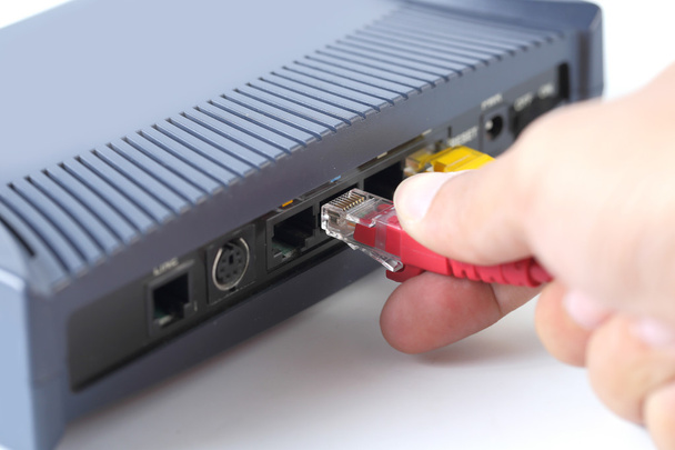 Kable sieciowe utp i przełącznik ethernet - Zdjęcie, obraz