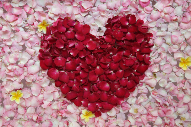 A bathtub full of roses and frangipani petals, spa weekend, wellbeing, body care and beauty concept - Photo, Image