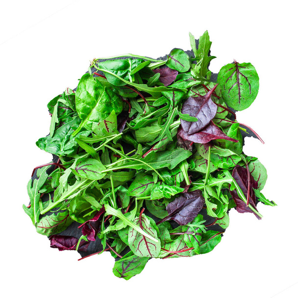 健康的なサラダ、葉ミックスサラダ(ミックスマイクログリーン、ジューシーなスナック)ケトまたはパレオメニューのレシピ。食べ物の背景やテキストのコピースペース - 写真・画像
