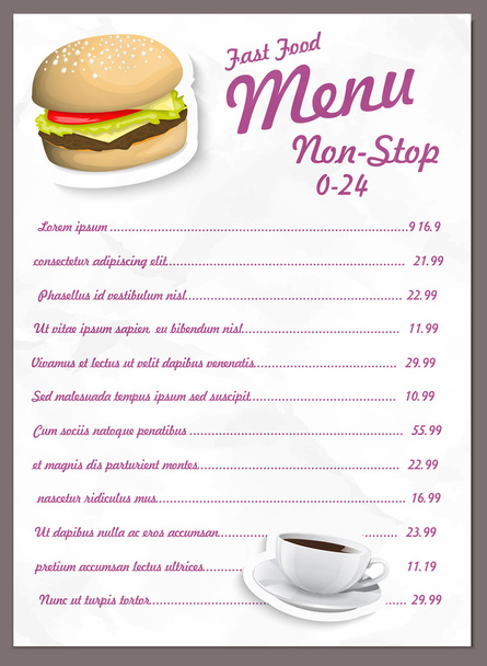 Fast food menu - Vektor, obrázek