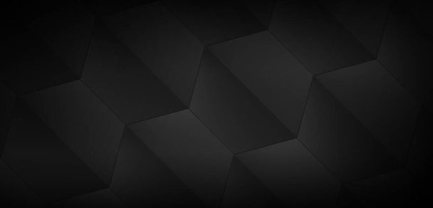 Dark abstract background with hexagonal elements, wide banner - digital illustration - 写真・画像