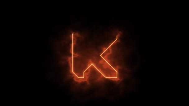Alfabet in vlammen - letter K in brand - getekend met laserstraal op zwarte achtergrond - Video