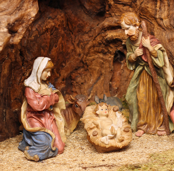 класичний Різдва з manger де є також бика і на - Фото, зображення