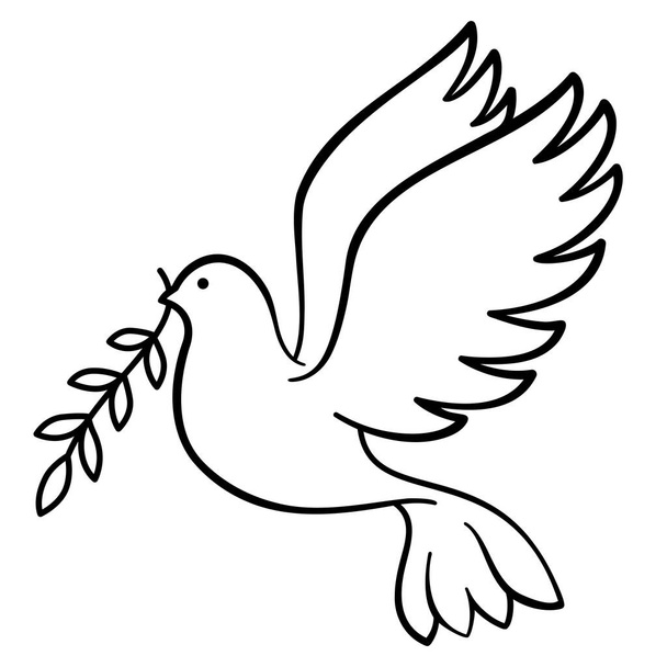 Απομονωμένο Περιστέρι Ειρήνης σε λευκό φόντο. Μινιμαλιστικό γραμμικό στυλ - Διάνυσμα, εικόνα