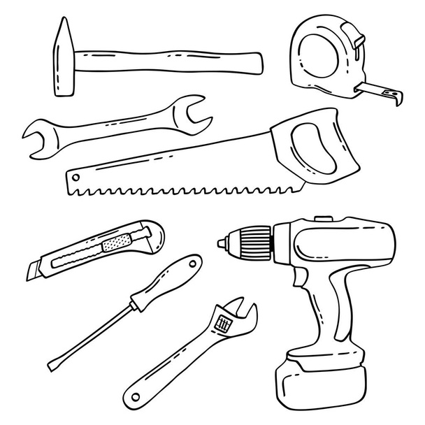 Doodle conjunto de herramientas de construcción de trabajo
 - Vector, Imagen
