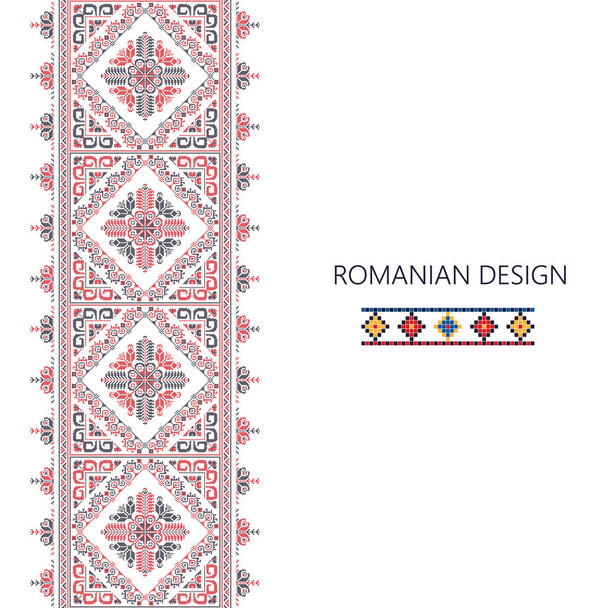 Decorative ornament with traditional Romanian design, seamless vectical border - Vettoriali, immagini