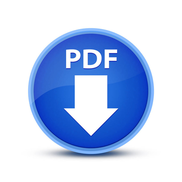 Icono de descarga PDF aislado en azul vidrioso botón redondo ilustración abstracta
 - Foto, imagen