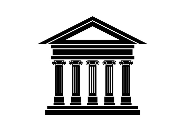 Muinaisen rakennuksen ikoni-vektori. Muinainen temppeli pylväiden kuvakkeella. Historiallinen rakennus musta kuvake eristetty valkoisella taustalla. Antiikin Kreikan temppelin vektori. Pankin kuvakevektori
 - Vektori, kuva