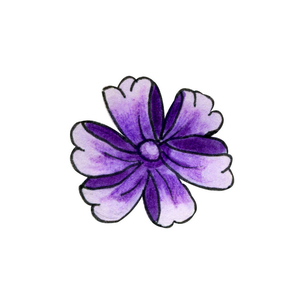 Fita violeta arco em forma de flor solada o fundo nwhite. Ilustração desenhada à mão aquarela em estilo cartoon. Elemento para decoração de presentes, presentes de embrulho, casamento, cartões postais
 - Foto, Imagem