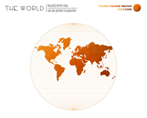 Nízká poly mapa světa Van der Grinten III projekce světa žlutá oranžová hnědá - Vektor, obrázek