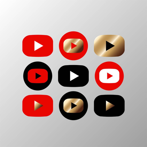 Media player button icon set in black red gold color on an isolated white background. EPS 10 vector - ベクター画像