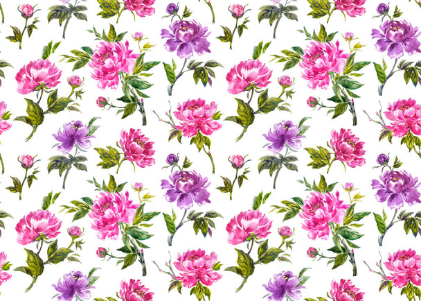 Peonies seamless pattern on a white background in Chinese, Japanese, Korean style, floral print for fabric and other designs. - Fotografie, Obrázek