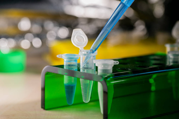 Wissenschaftler schüttet Flüssigkeit ins Reagenzglas  - Foto, Bild