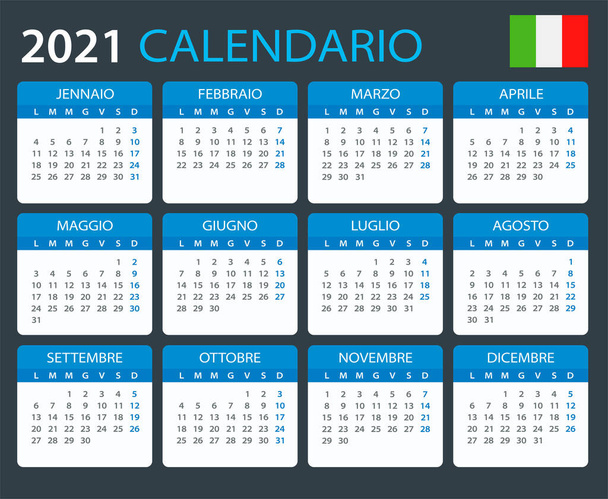 2021 Calendar - vector template graphic illustration - Italian version - Vector, Image