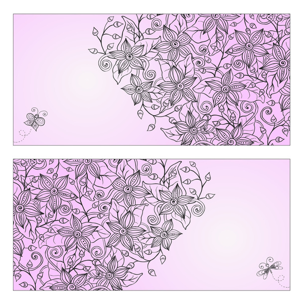 Doodle brochure template cards with flowers. - Vettoriali, immagini