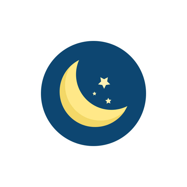 長い影を持つ星のカラフルなフラットアイコンと月。夜のフラットアイコン - ベクター画像