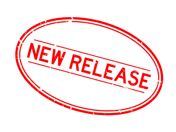 Grunge červené nové vydání slovo oválné gumové těsnění razítko na bílém pozadí - Vektor, obrázek