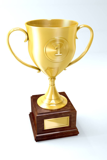 Кубок победителя изолирован. Золотой приз на белом фоне. 3D иллюстрация
 - Фото, изображение