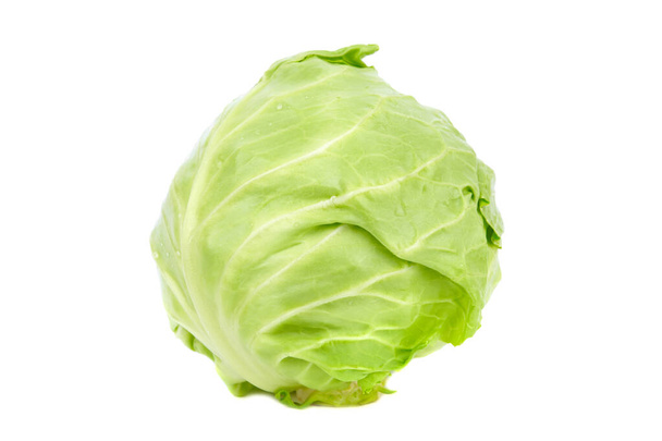 Green cabbage isolated on white background, fresh iceberg lettuce - Foto, Imagen