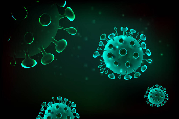 Imagen de la célula del virus COVID-19 bajo el microscopio en la sangre. Antecedentes de gripe por brote de coronavirus. Concepto de riesgo para la salud médica pandémica con células de la enfermedad
. - Vector, imagen