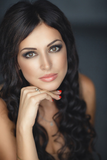Portrait of a beautiful girl, brown eyes, long hair - Фото, изображение