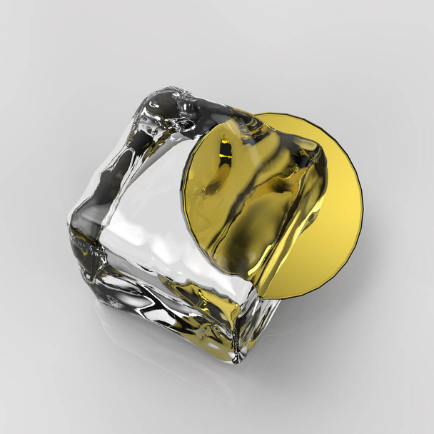 coin frozen in ice cube, 3D rendering - Foto, imagen