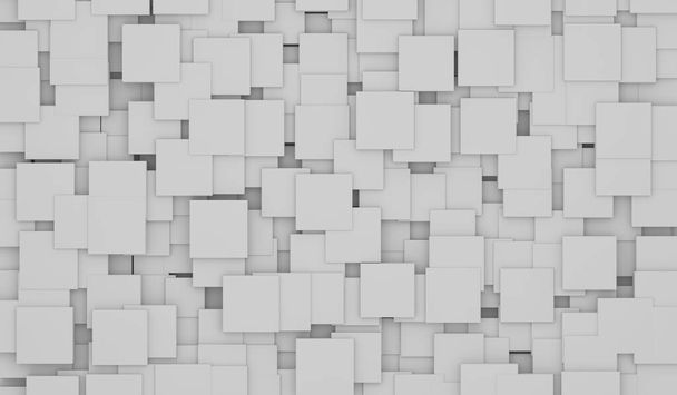壁の3Dレンダリングイラストに白い立方体と白い現代建築の背景を抽象化 - 写真・画像