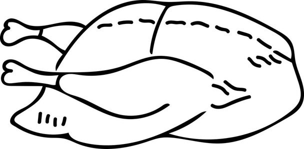 Um vetor desenhado à mão preto ilustração de um frango de fritura isolado em um fundo branco para férias ou jantar para livro de culinária - Vetor, Imagem