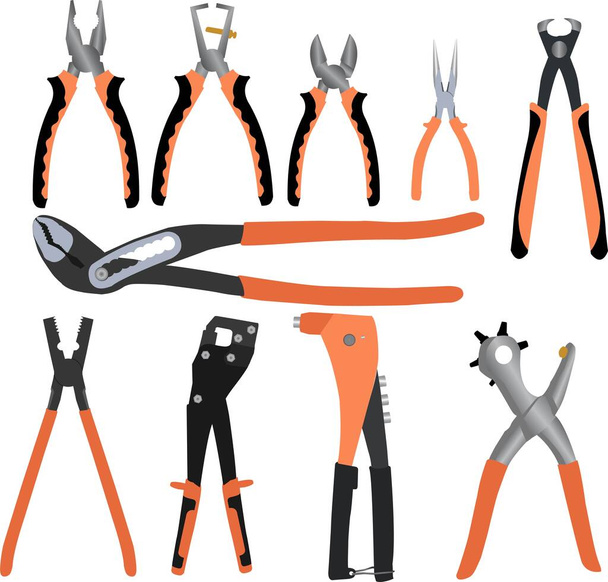 Set of different handle pliers working tools vector design - Vector, Image