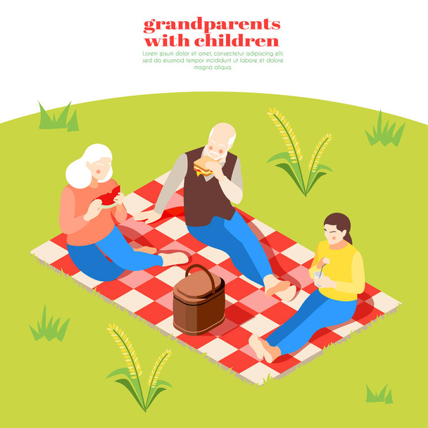  Abuelos y nieta en el picnic
 - Vector, imagen