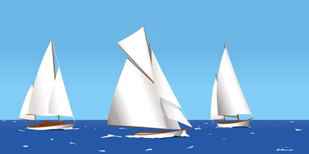 Three boats sailing on summer sea. Clean landscape. - Vector, Image