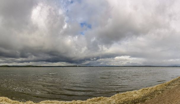 Windy weather on the shore of the Minsk Sea reservoir.  - Фото, изображение