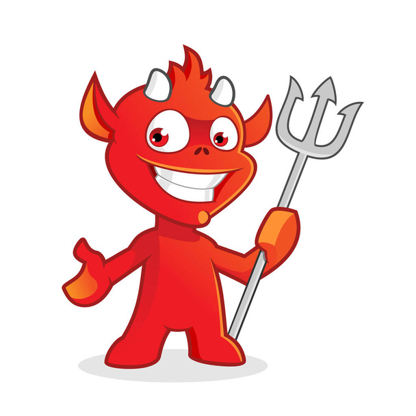 Cute Devil with Pitchfork in Hand - Vector, Image