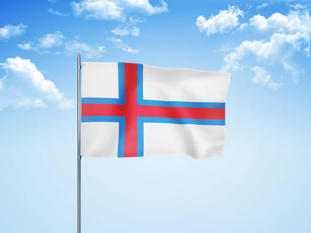 Faeröer eilanden vlag zwaaien in de bewolkte lucht 3D illustratie - Foto, afbeelding