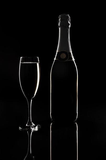 Champagne glass over black background - Photo, Image